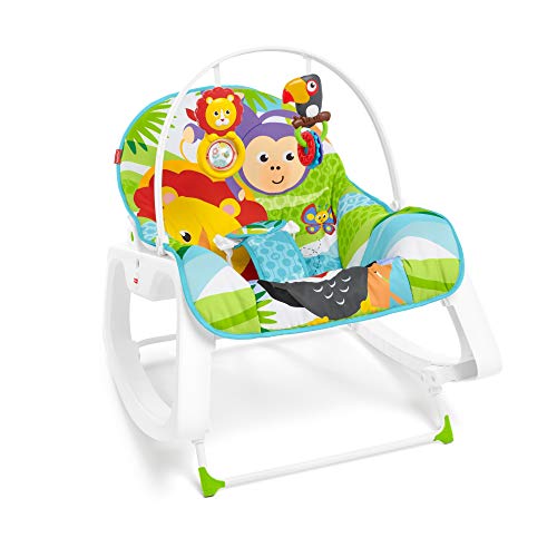 Fisher-Price GNV69 Детски люлеещ се стол, 2-в-1 с успокояващи вибрации и детски люлеещ се стол - до 18 кг - Зелен