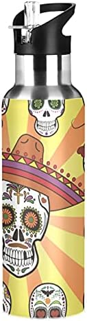 Бутилка с вакуумна изолация от неръждаема стомана ALAZA 20oz, BPA-Free, Dia De Los Muertos Day of the Dead Skull Sports