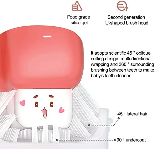 Fpoqbod Детска U-образна четка за зъби и чаша за изплакване на устата Комбинирана 360° Цялостно почистване (розово, S)