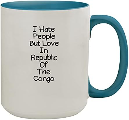 I Hate People But Love Republic Of The Congo - 15oz Colored Inner & Handle Ceramic Coffee Mug, Светло зелен