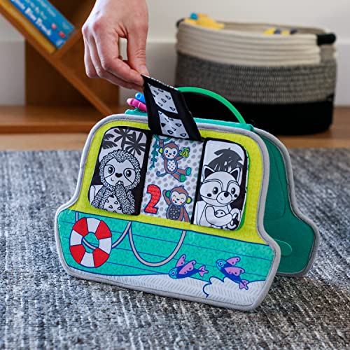 Infantino Busy Board Mirror & Sensory Discovery Toy Boat for Fine Motor Skill Development with Gears, Beads, High Contrast Prints, Корема Time, Sit & Play or On The Go, за новородени, бебета и деца