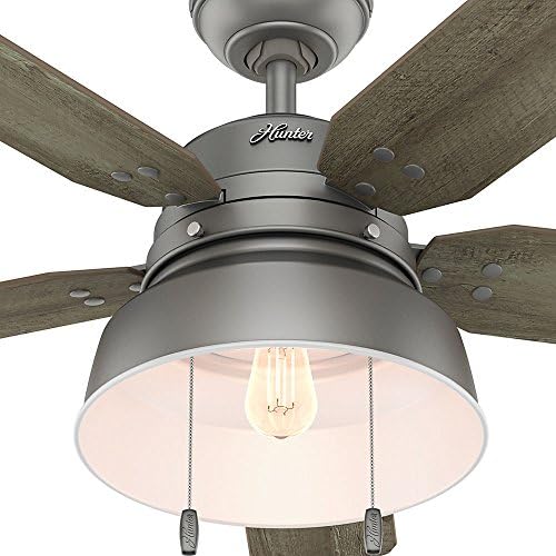 Вентилатор на тавана Хънтър Mill Valley Indoor / Outdoor led подсветка и управление на верига на сцепление, 52, Матирано сребро