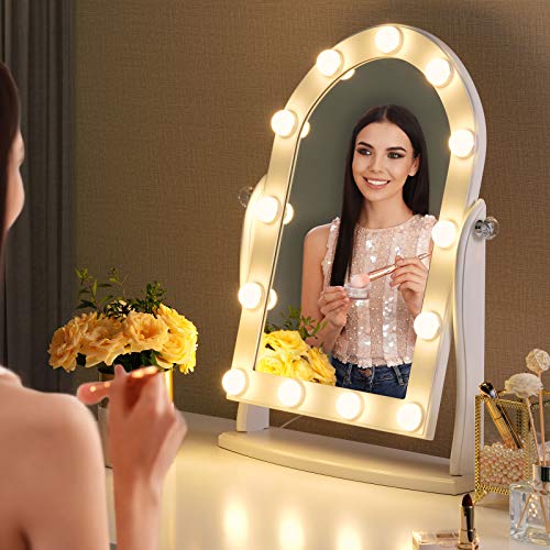 LUXFURNI Hollywood Lighted Vanity Makeup Mirror w/ 13 LED Светлини, Touch Control Dimmable Cold/Warm Light, Регулируем
