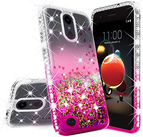 SPYCASE Сладко Liquid Glitter Phone Case е Съвместим с LG Stylo 4/Stylo 4 Plus Case w[Закалено стъкло] Diamond Bling Bumper for Girls Women, Розов/Прозрачен