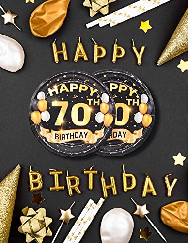 70th Birthday Plates Black and Gold Десерт, Buffet, Cake, Обяд, Вечеря Plates for 70th Birthday Party Decorations Доставки, Happy 70th рожден ден! 50 Граф, 9 Дизайн на табели за 70-ти рожден Ден