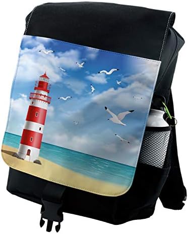 Ambesonne Beach Backpack, Lighthouse Seagulls Океан, Здрава Универсална Чанта