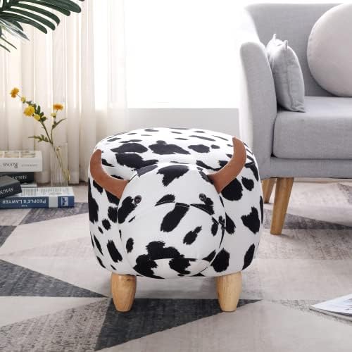 Animal Footstool Fabric Cow Look-Трайно съхранение на Дървени Крака, за краката-Мебели за детска стая, спалня, дневна-Декор (черен и бял)