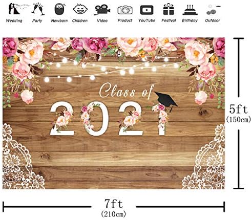 Aperturee Клас 2021 Бала Фон за снимки 7x5ft Бала Поздравява Градушка Бакалаврская Шапка с Флорални Цветя, Дървени Дантели