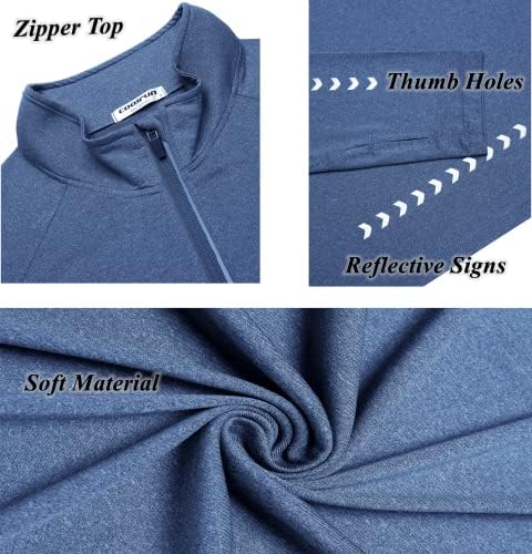 COOrun Мъжки Бягащи Спортни Ризи 1/4 Zip Пуловер Суха Fit Спортна Риза С Дълъг Ръкав Блузи