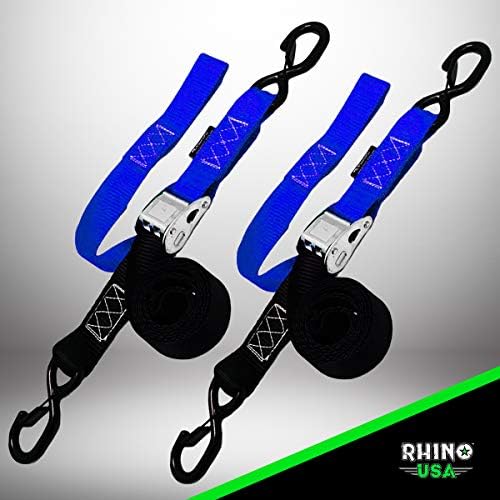 Rhino USA Motorcycle Tie Down Straps (2 Pack) Lab Tested 3,328 lb Break Strength, Steel Cambuckle Tiedown Set with Integrated