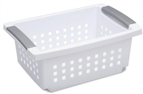 Sterilite 16608008 Small Stacking Basket with Titanium Accents, White (8 Pack)