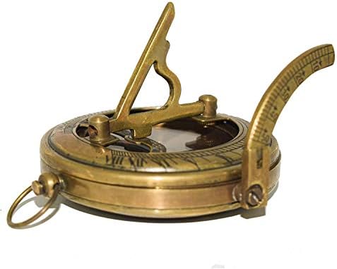 Prime Decor Brass Sundial Compass, Джобен Компас, Push Button Face Open Marine Compass, For Hiking & Camping 3 Inch Antique