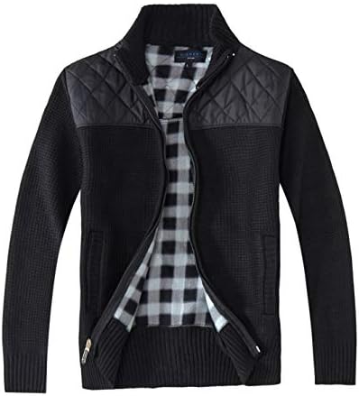 Gioberti Мъжки Вязаный Пуловер Regular Fit Full Zip Cardigan с Мека Матова Подплата Фланела