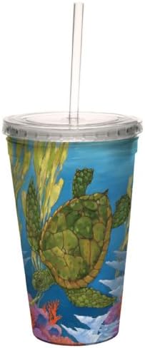 Дървесни поздрави Majestic Sea Turtle by Paul Брент Artful Traveler Охладена чаша с двойни стени и многократно слама, 16 унции, Боядисана