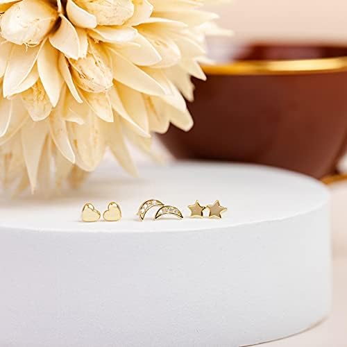 PAVOI 14К Златно покритие Обеци от Сребро с Небесната Мълния, Луна и Звезда | Dainty Earrings for Women