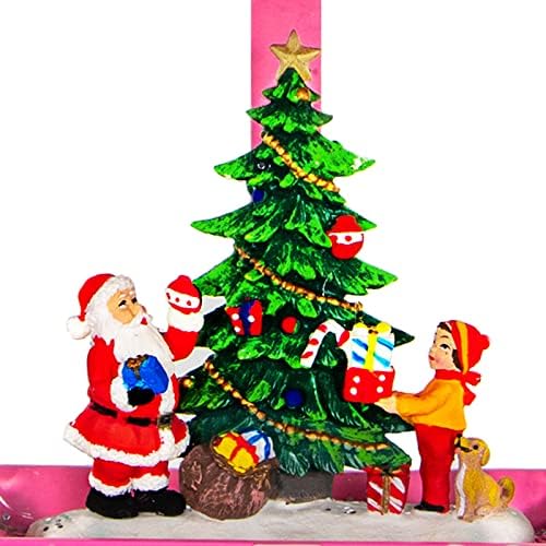 Розово Коледен Снежен Глобус Коледа с Музика,6H Таймер Квадратен Блясък Снежен Глобус ,8 Песни,Фенер с Коледна Елха Дядо