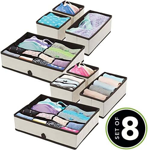 mDesign Текстилен Кутия Разделител Органайзер за Съхранение на Детска, Спалня, Скрин, Гардероб, Баня - Побира бельо, Чорапи, Дрехи, Грим - 3 размери, Определени от 8-2 Опако