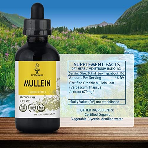 HERBAMAMA Mullein Leaf Liquid Extract 4 fl.oz. - Веганская добавка - Може да помогне за подобряване на здравето на дихателните
