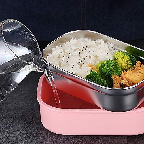 Bcvnsfmsrt обяд-бокс женски сладък силиконов калъф изолиран Обяд-Кутия от Неръждаема Стомана Bento Box Фланец Хранителната Контейнер Преносим пикник (Цвят : розов)