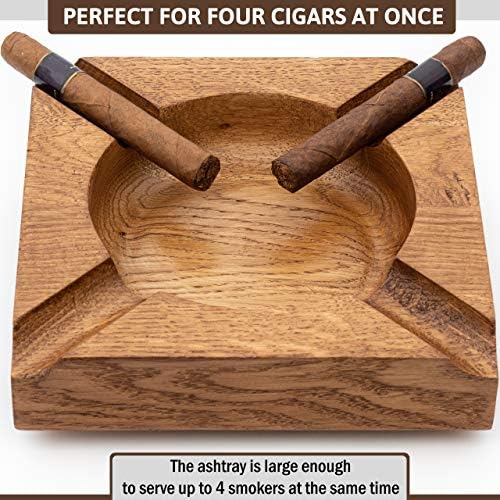 Рогозная Дървена Пепелник За Пури За Мъжете,Здрав Твърд Титуляр За Пури с 4 Слота,Големи Тежки Външни Дървени Пепелници