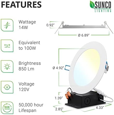 Sunco Lighting 48 Pack 6 Inch LED Издълбана плафониери Slim, Выбираемая Цветната температура, Dimmable 14W=100W, 850 LM,
