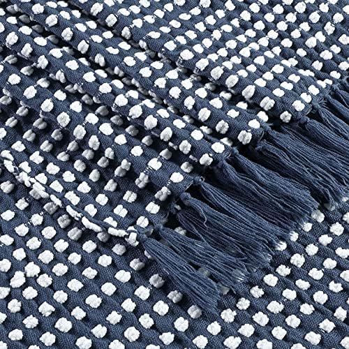 Mary Hatch Stone Blue Chenille Хвърли Blanket 50x60 Нетъкан Dot Soft Blanket with Textured Decorative Fringe for Дивана