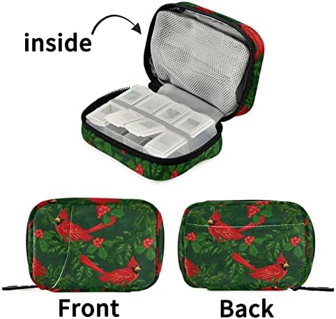 Dikpek Red Cardinal Birds Travel Хапчета Case, Weekly Portable Хапчета Bag Container 7 Days Хапчета Box Organizer Vitamin