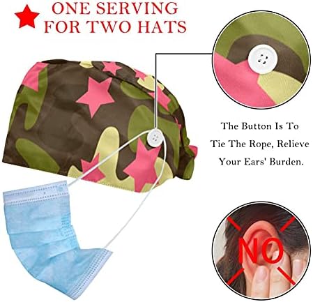 HUI ДЖИН SHOP Camouflage Star Working Cap with Button and Sweatband Adjustable Bouffant Hats for Men Women