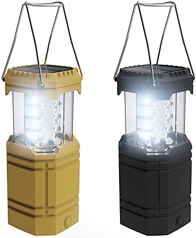 2 Пакет (и) LED Лампа за Къмпинг, Акумулаторна батерия,Фенерче Фенер за Спиране на тока и Урагана Бури,Ръкохватка/USB/Слънчева