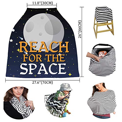 Baby Nursing Cover & Nursing Poncho - Multi Use Cover for Baby Car Seat Навес Stroller Корици, 360° Full Privacy Breastfeeding Coverage Scarf, Reach for The Space Moon