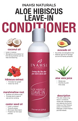 Inahsi Aloe Hibiscus Leave-In Conditioner | Балсам за коса за мъже, жени, деца или деца с Къдрава косата | продукти за коса за Естествено къдрава коса 8 унции | Произведено в САЩ