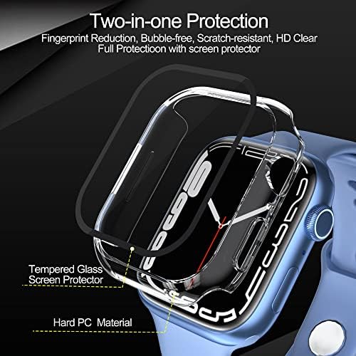 Uluck 2 Pack Твърд калъф за вашия КОМПЮТЪР с закалено стъкло Протектор на Екрана Съвместим с Apple Watch 41 мм ултра тънък Общ защитен калъф за Iwatch Series 7 41 mm (2 пакет, прозрачен)