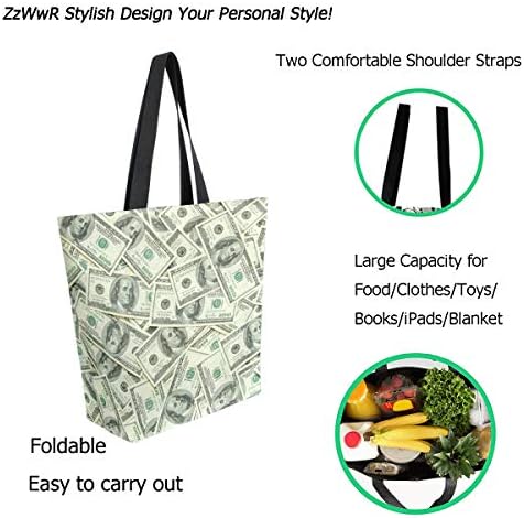 ZzWwR Фон С Парите на Американските Стодоларови Банкноти и Много Голям Платно Чанта Топ Дръжка За Съхранение Чанта за