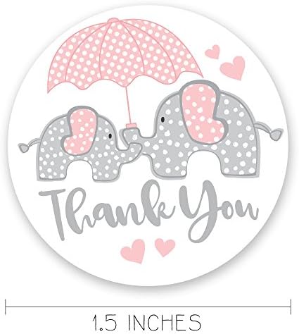 Elephant Girl Baby Shower Thank You Stickers (120 Count) - Печат на пликове или етикети за партита