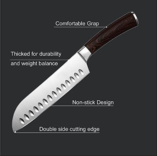 Комплект Кухненски Ножове Высокоуглеродистый 8-инчов Нож на Главния готвач и 7-инчов Нож Сантоку с Ергономични Дръжки Pakkawood, Опаковъчна хартия