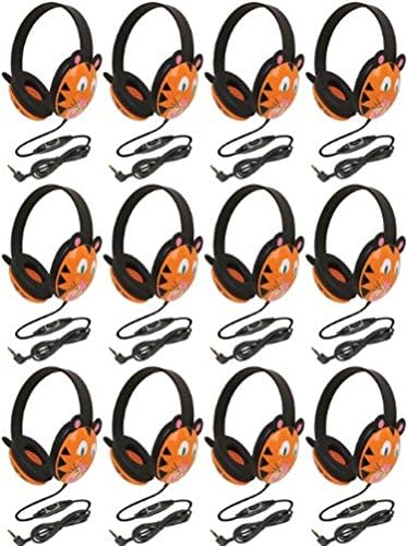 Califone 2810-TI Тигър Мотиф Listening First Stereo Headphone (Pack of 12), Регулируема лента за глава, Удобен за продължително