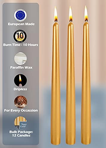 Hyoola Tall Металик Antique Gold Taper Candles - 12 Inch - Е Dripless Налива - 12 Pack - 10 Hour Burn Time