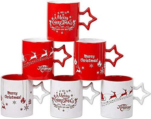 Керамични Чаши за Кафе Комплект от 6 Празнични Коледни Тематични Междузвездни Дръжки 14 Грама