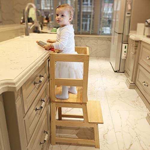 WOOD ГРАД Кухня Stool Helper for Kids with Non-Slip Mat, Toddler Stool Tower for Learning, Wooden Toddler Stepping Stool for Counter & Bathroom Sink(White