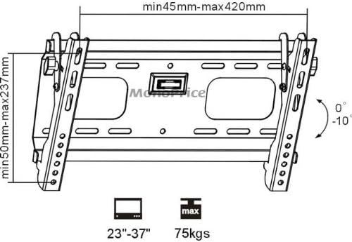Monoprice Stable Series Extra Wide Tilt TV Wall Mount Bracket for TVs 37in to 70in Max Weight 165 lbs VESA Patterns Up