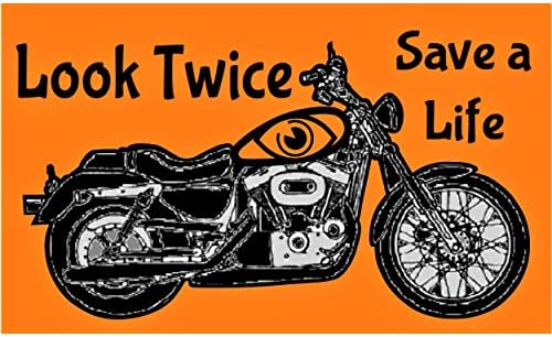 Look Twice Bumper Sticker ~ Save a Life Stickers - Premium Large Motorcycle Decal ~ New Safety Orange Save a Life Sticker