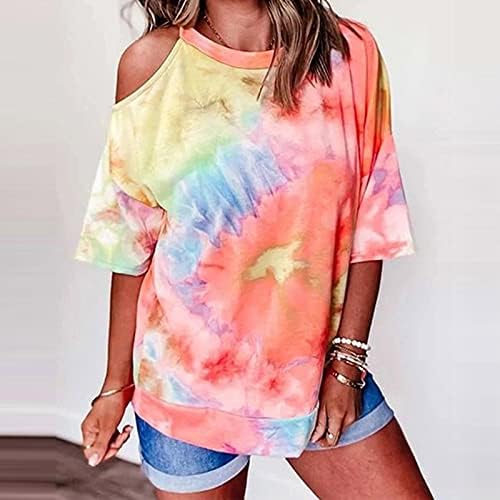 melotizhi Ombre Basic Върховете Вратовръзка Боядисват Blouse Cold Shoulder Round Neck Short Sleeve Casual Tunic Casual Tees Summer T Shirt