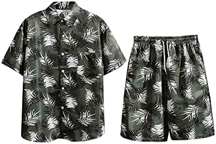 SLATIOM Мъжки летен костюм, Принт Уличен Набор от Ревера на Ризата с къси ръкави Плажни шорти Лятото дишащи ежедневни