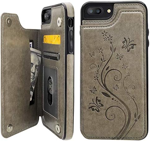 iPhone 7 Plus на iPhone Plus 8 за Носене на Чантата с картодържателя, Vaburs Тисненая Пеперуда Премия Изкуствена Кожа