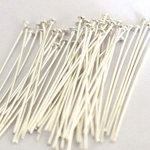 Tacool Real 925 Sterling Silver Head Pins Плосък Coin Head for Gemstone Jewelry Making Beads (Silver, 0.5x1. 5x20mm)