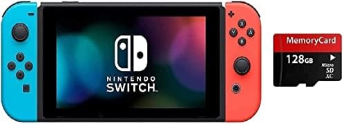 2021 Nintendo Switch Neon Red and Blue Joy-Con Пакет A Mario Game & Micro SD 128 GB