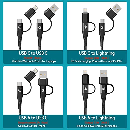 Top-Up 4-in-1 USB C to Светкавица Кабел 3.3 ft – Лек, гъвкав и свръх бърз кабел за зареждане PD 60W с порта USB A/Type