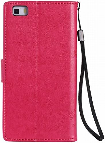 За Huawei P8 Lite (Huawei ALE-L21) Калъф, Ougger Tree Cat Printing Портфейла Cover Card Slot Premium ПУ Leather Flip Case Magnetic Bumper Pouch Holster Stand with Silicone Soft TPU Shell (Rose Red)