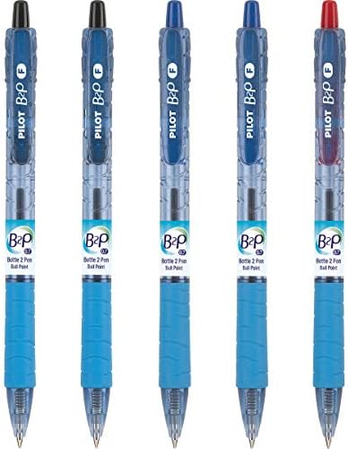 PILOT B2P - Bottle to Pen Множество и прибиращ химикалка химикалка от рециклирани бутилки, Fine Point, 2 черни/2 сини/1