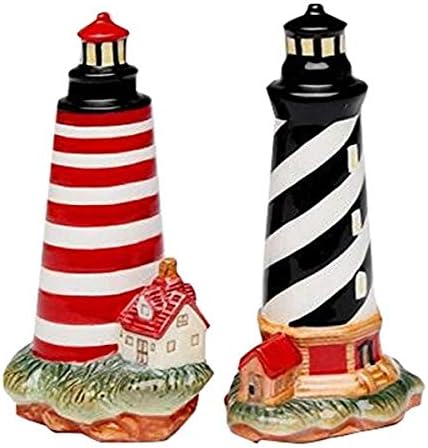 CG 10480 Черно Шарени & Red Шарени Lighthouse Salt & Pepper Shakers